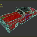 Red Vintage Convertible Car With Black Soft Top And Silver Accents
