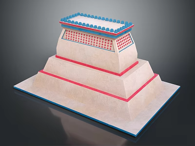 Cartoon Style Three Tiered Pyramid With Blue Dots Red Grid And Red Lines 3d model
