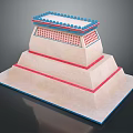 Cartoon Style Three Tiered Pyramid With Blue Dots Red Grid And Red Lines