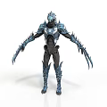 Futuristic Sci Fi Warrior With Blue Spiked Armor And Clawed Limbs 3d model