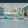 Modern Optical Store Interior With Glass Display Cabinets and Illuminated Eyewear Shelves 3d model