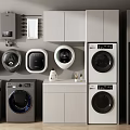 Modern Laundry Room Interior With Various Washing Machines And Storage Units 3d model
