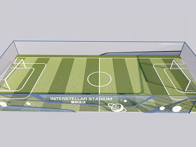 Intercontinental Football Stadium Design With Green Grass Pitch And Goalposts 3d model