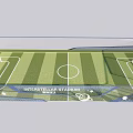 Intercontinental Football Stadium Design With Green Grass Pitch And Goalposts