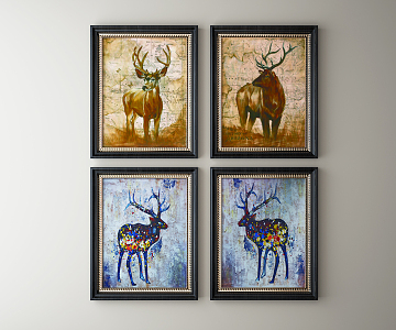 American Animal Painting Classical Elk Hanging Painting 3d model