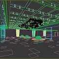 Spacious Department Store Interior With Tile Flooring Chandeliers Display Counters And Customers Walking
