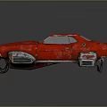 Red Rusty Vintage Muscle Car With Worn Exterior And Exposed Mechanical Parts