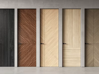 Interior Hinged Doors With Various Wooden Textures And Modern Panel Designs 3d model