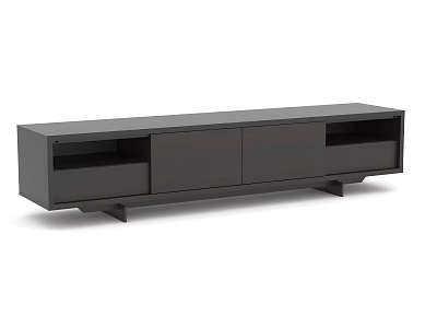 Modern Sleek Black TV Stand With Storage Drawers And Open Compartments 3d model