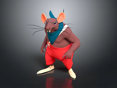 Cartoon Mouse Character With Brown Body Blue Hat Bandana Red Pants And White Shoes 3d model