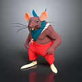 Cartoon Mouse Character With Brown Body Blue Hat Bandana Red Pants And White Shoes
