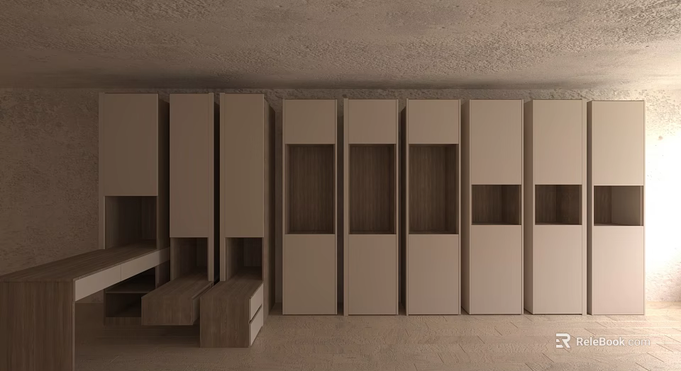 Modern Wardrobe Interior Design With Wooden Panels And Open Compartments 3d model 