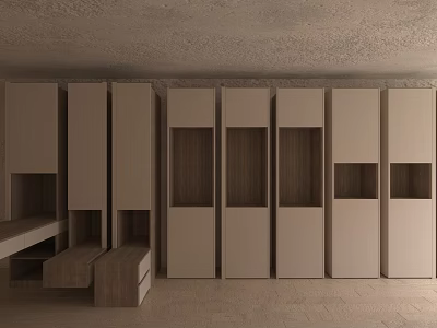 Modern Wardrobe Interior Design With Wooden Panels And Open Compartments 3d model