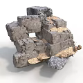 Modern Stacked Gray Stone Structure With Light Sand Areas 3d model