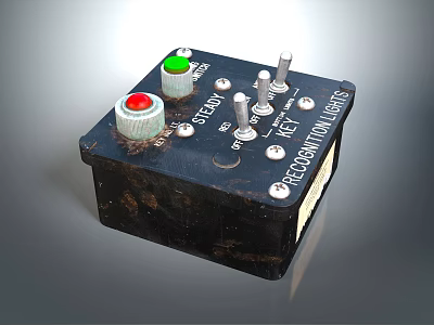 Vintage Black Electronic Control Panel With Knobs Buttons And Labels 3d model
