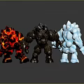 Ice Fire Rock Elemental Giant Game Movie Characters With Luminous Cracks And Solid Bodies