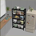 Kitchen Storage Rack With Multiple Tiers For Organizing Kitchen Items Near Refrigerator And Cabinets