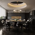 Elegant Private Dining Room Interior With Round Table Chandelier And Decorative Painting Windows