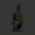 Ancient Terracotta Warrior Sculpture In Kneeling Pose With Intricate Armor Details