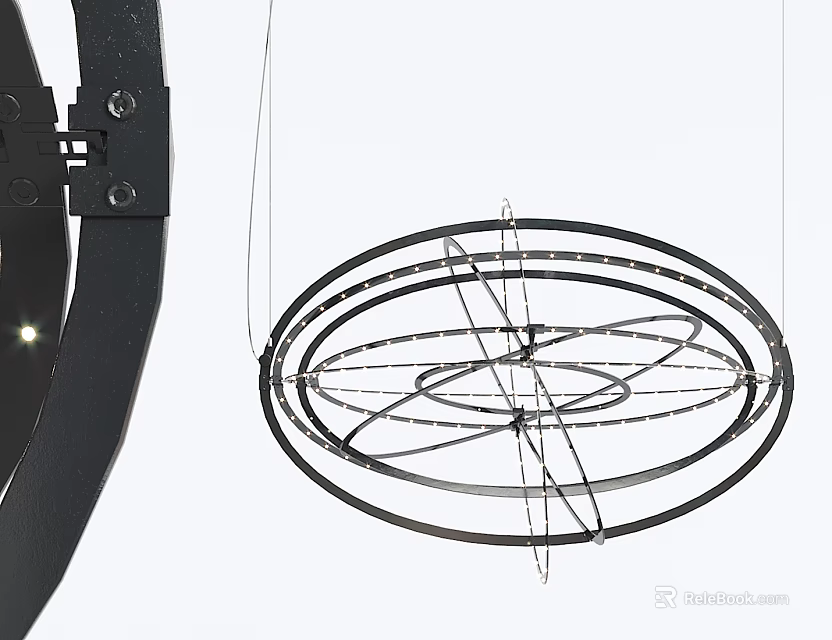Sleek Contemporary Circular Metal Chandelier With Ring Structure And Geometric Lines For Interior Decoration 3d model 