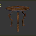 Solid Wood Round Table With Curved Legs And Natural Wood Grain Surface