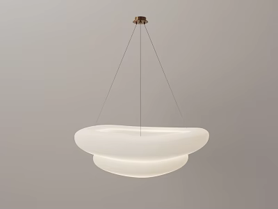 White Minimalist Double Layer Chandelier Suspended with Thin Wires on Neutral Gray Background 3d model