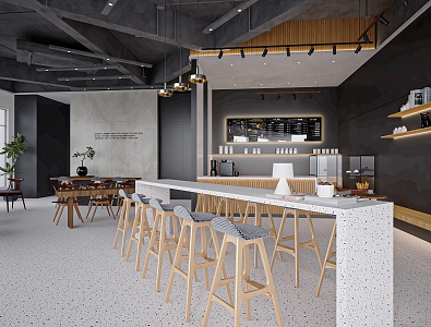 Modern Milk Tea Shop Coffee Shop Dessert Shop Bar Cashier Console Casual Table and Chair Kitchen Equipment 3d model