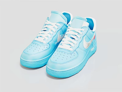 Light Blue Nike Sneakers with White Laces Swoosh Logo Leather Upper and Blue Sole 3d model