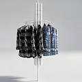 Modern Floor Standing Clothes Hanger With Black And Blue Plaid Shirts
