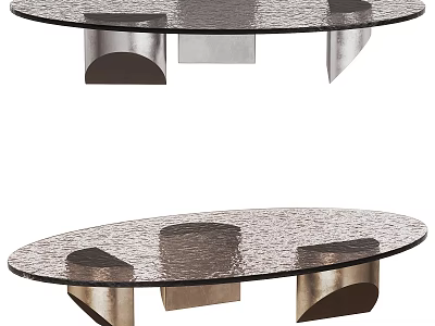 Modern Coffee Table With Textured Glass Top And Metal Base In Round Oval Shapes 3d model