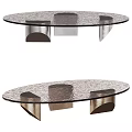 Modern Coffee Table With Textured Glass Top And Metal Base In Round Oval Shapes