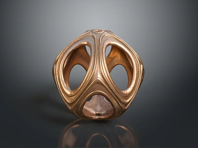 Golden Spherical Decorative Furniture Piece With Hollow Design And Intricate Carved Texture 3d model