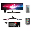 Gaming Computer Setup With ROG Monitor RGB Lighting Keyboard Mouse Headset Speakers And Stand