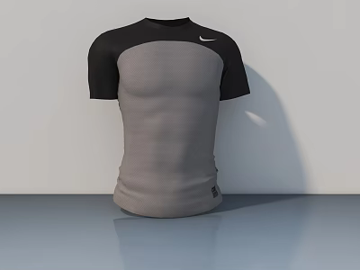 Nike Athletic Short Sleeve Shirt in Gray and Black on Gray Surface with White Background 3d model