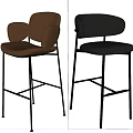 Brown And Black Leather Bar Stools With Backrest And Metal Frame Design 3d model