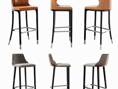 Modern Leather Bar Stools With Brown And Gray Seats And Black Legs Design 3d model
