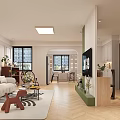 Modern Living and Dining Room Interior With Sofa Coffee Table TV Plants and Wooden Flooring