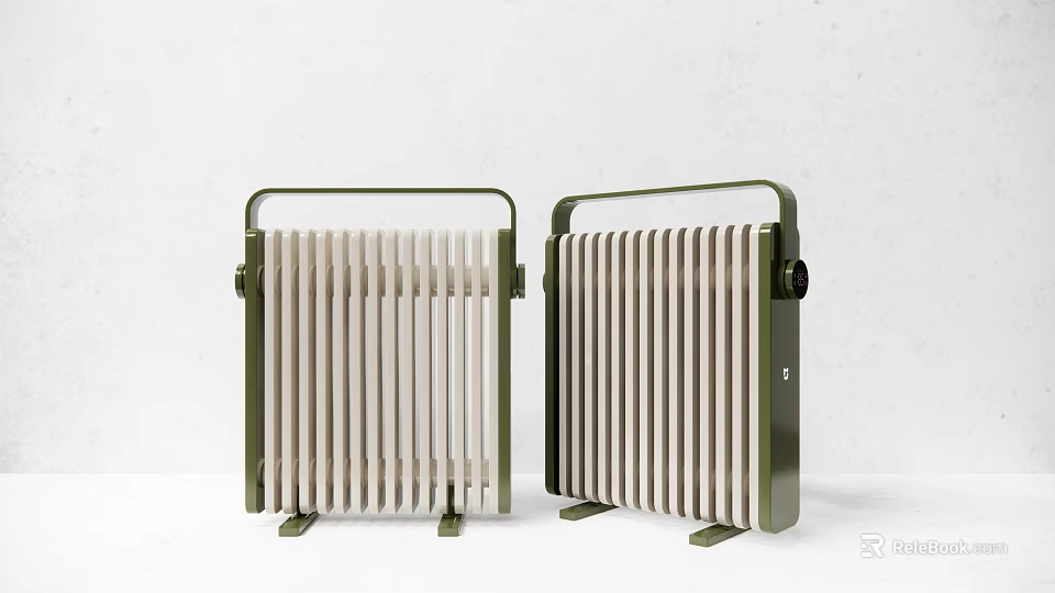 Two Green Radiators With White Fins And Metal Frames For Home Heating 3d model 