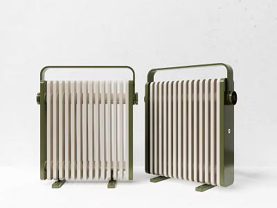 Two Green Radiators With White Fins And Metal Frames For Home Heating 3d model