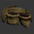 Burlap Sacks Filled With Red Beans Stacked In Heap On Dark Surface