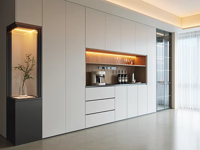 Modern Sideboard With White Cabinets Drawers And Integrated Lighting In Contemporary Living Space 3d model