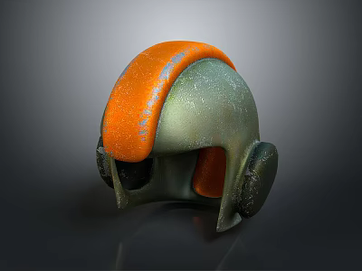 Futuristic Helmet Design With Orange Accent And Green Textured Surface 3d model