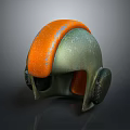 Futuristic Helmet Design With Orange Accent And Green Textured Surface