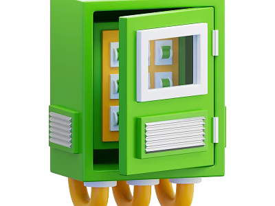 Smart Machine Green Control Box With Open Door Internal Components And Cables 3d model