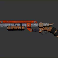 Double Barrel Weapon With Red And Silver Metal Body And Decorative Wrapping Design