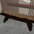 Traditional Chinese Zither And Art Supplies On Dark Wooden Bench Interior Scene