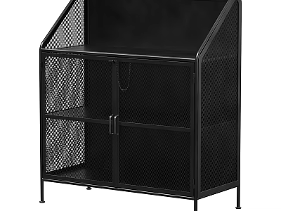 Black Decorative Cabinet with Metal Frame Mesh Panels Doors and Storage Shelves 3d model
