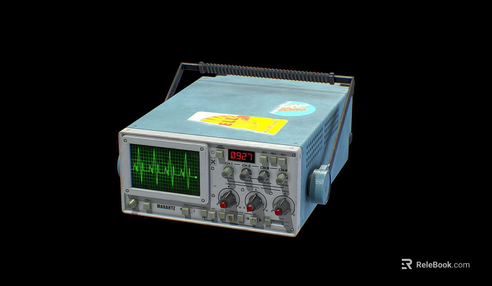 Portable Industrial Digital Oscilloscope With Green Waveform Display And Control Knobs 3d model 