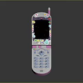 Colorful Pink Flip Mobile Phone With Decorative Patterns Screen And Keypad