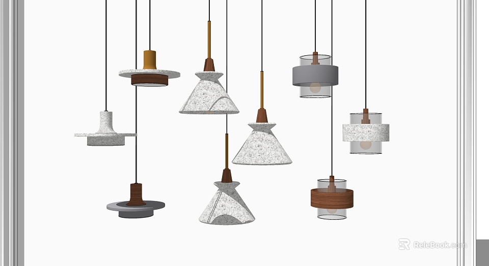 Various Modern Pendant Lights Design With Concrete Wood Elements And Geometric Shapes 3d model 